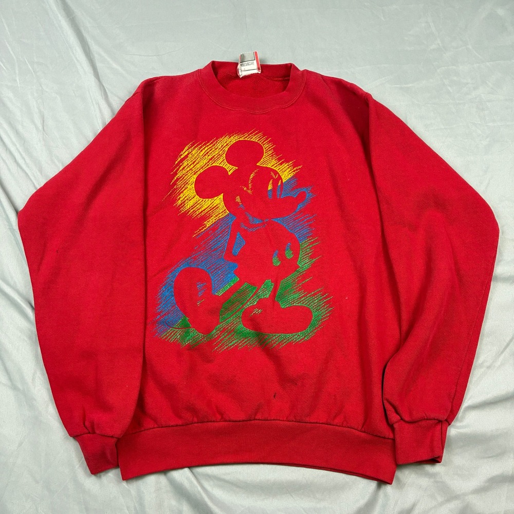 Mickey Mouse Disney Sweatshirt Made in USA Mens Small Red Sketch Graphic